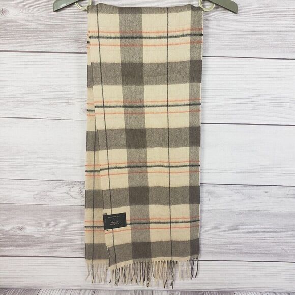 Club Room Cashmere Scarf Tan Plaid Fringe Men's - Picture 1 of 7